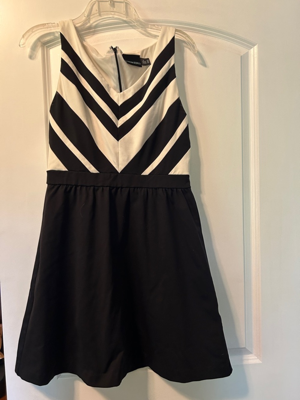 Cynthia Rowley Black and White Chevron Fit-and-Flare Dress